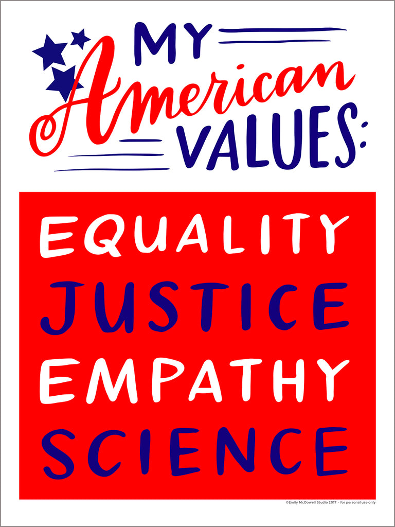 Downloadable American Values women's march sign