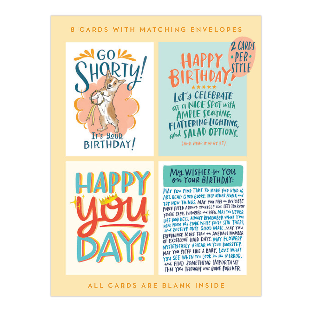 Em & Friends Birthday Cards, Box of 8 Assorted Blank Greeting Cards and Envelopes by Em and Friends