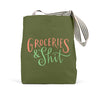 view Em & Friends Groceries & Shit Tote Bag (Olive) Canvas Tote Bag by Em and Friends, SKU 2-02785