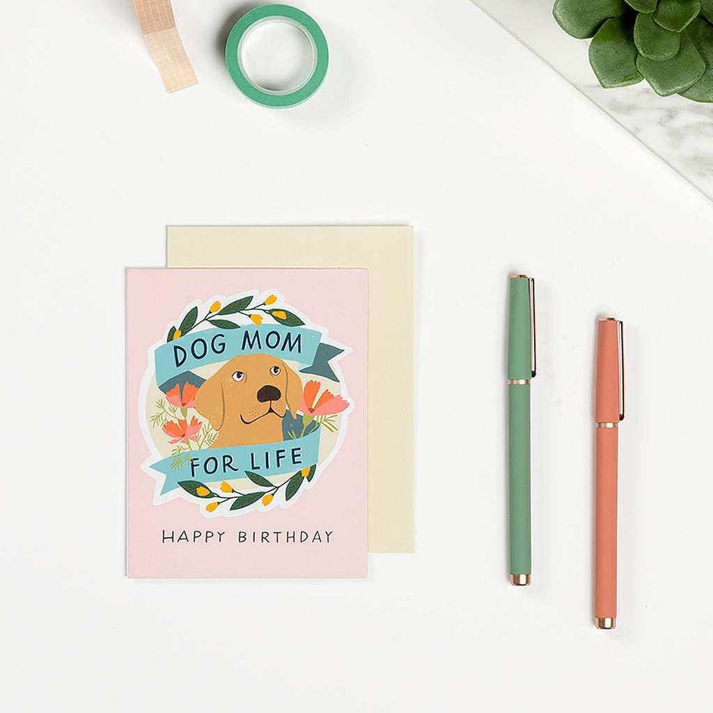 Em & Friends Dog Mom for Life Birthday Sticker Card Blank Greeting Cards with Envelope by Em and Friends
