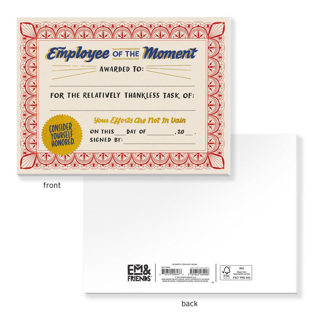 Spousal Recognition Certificate Pad (Refresh)