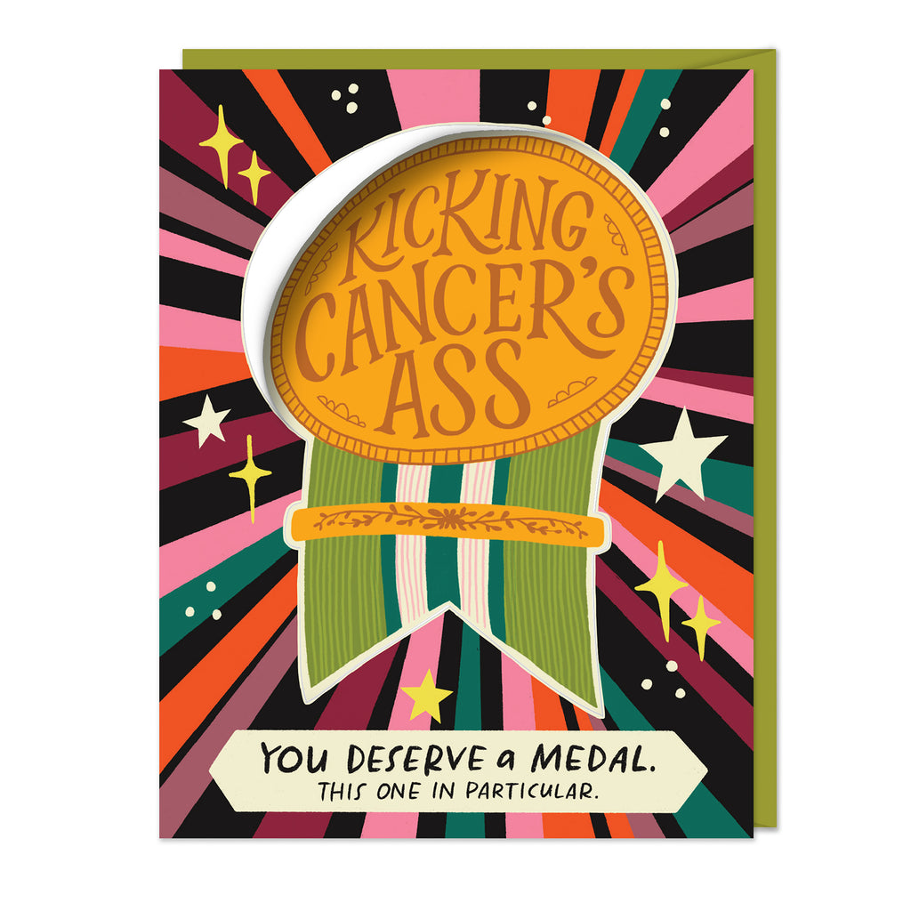 Em & Friends Kicking Cancer’s Ass Sticker Card Blank Greeting Cards with Envelope by Em and Friends, SKU 2-02849
