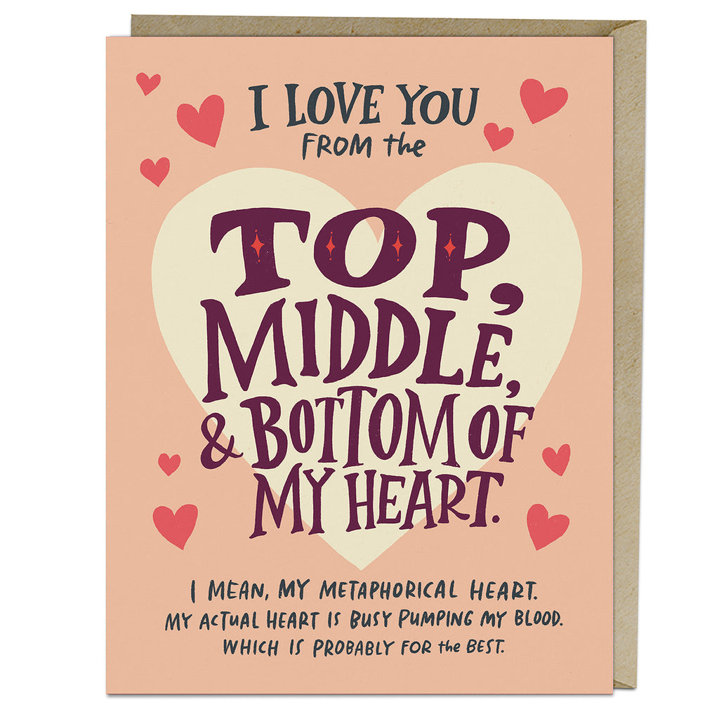 Em & Friends Love You Top Middle Bottom Card Blank Greeting Cards with Envelope by Em and Friends, SKU 2-02830