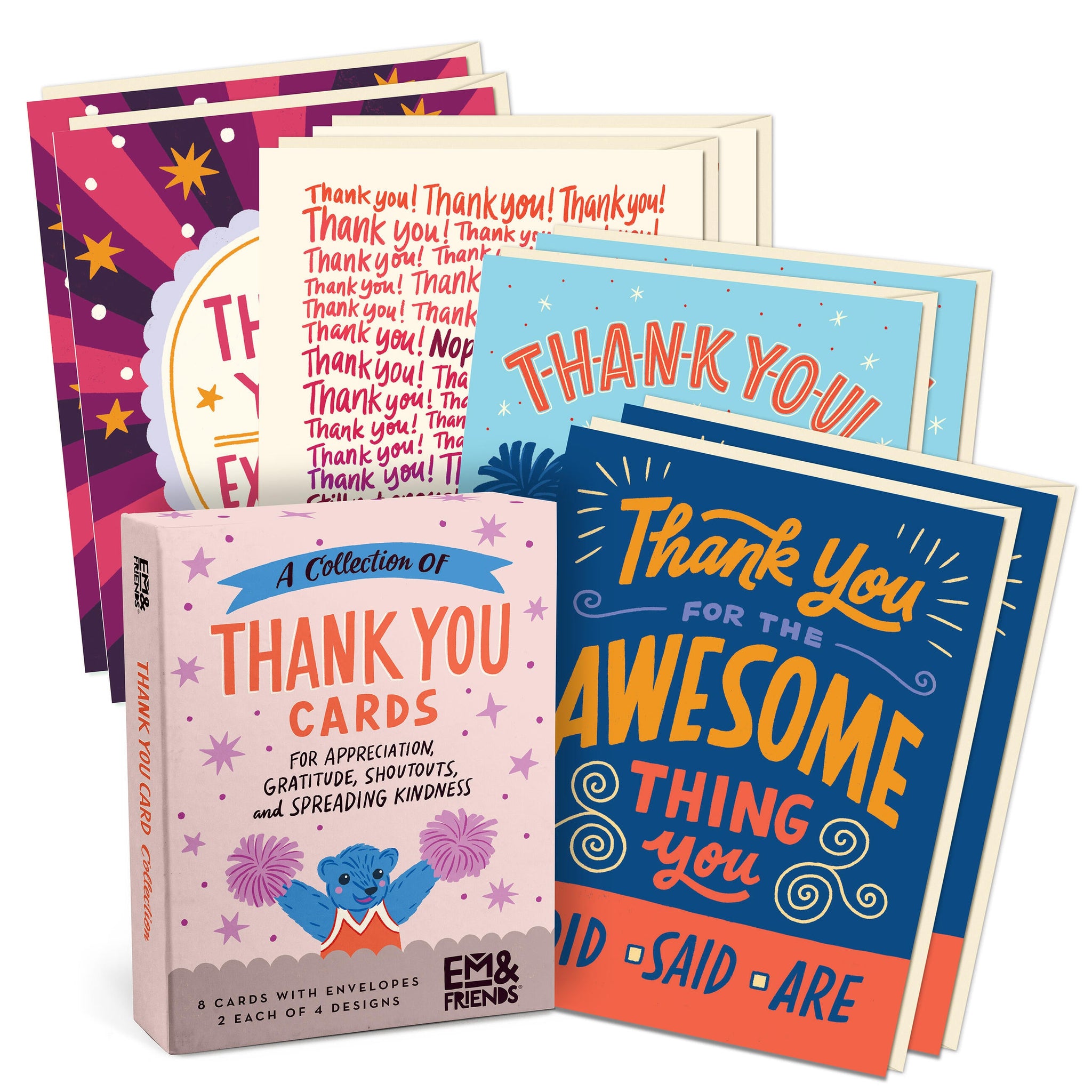Em & Friends Thank You Cards, Box of 8 Assorted