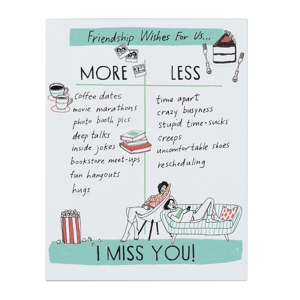 Julia Rothman Miss You Friend More/Less Greeting Cards | Em & Friends