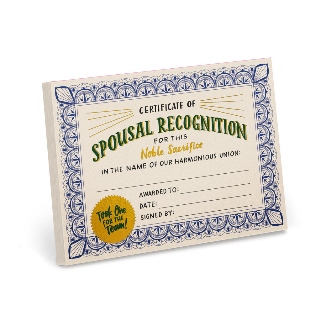 Spouse Recognition Wife / Husband Award Paper Certificate Note Pad | Em ...