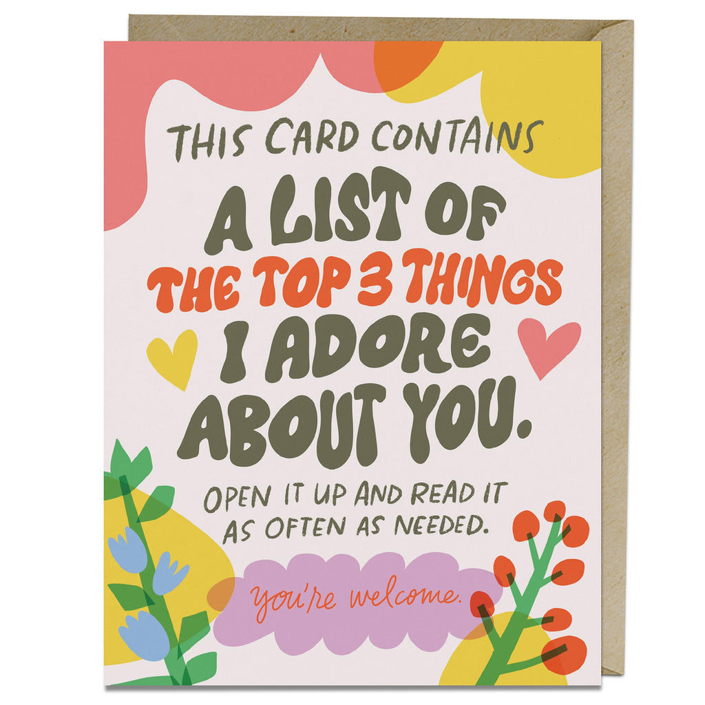 Top 3 Things Greeting Card | Em & Friends
