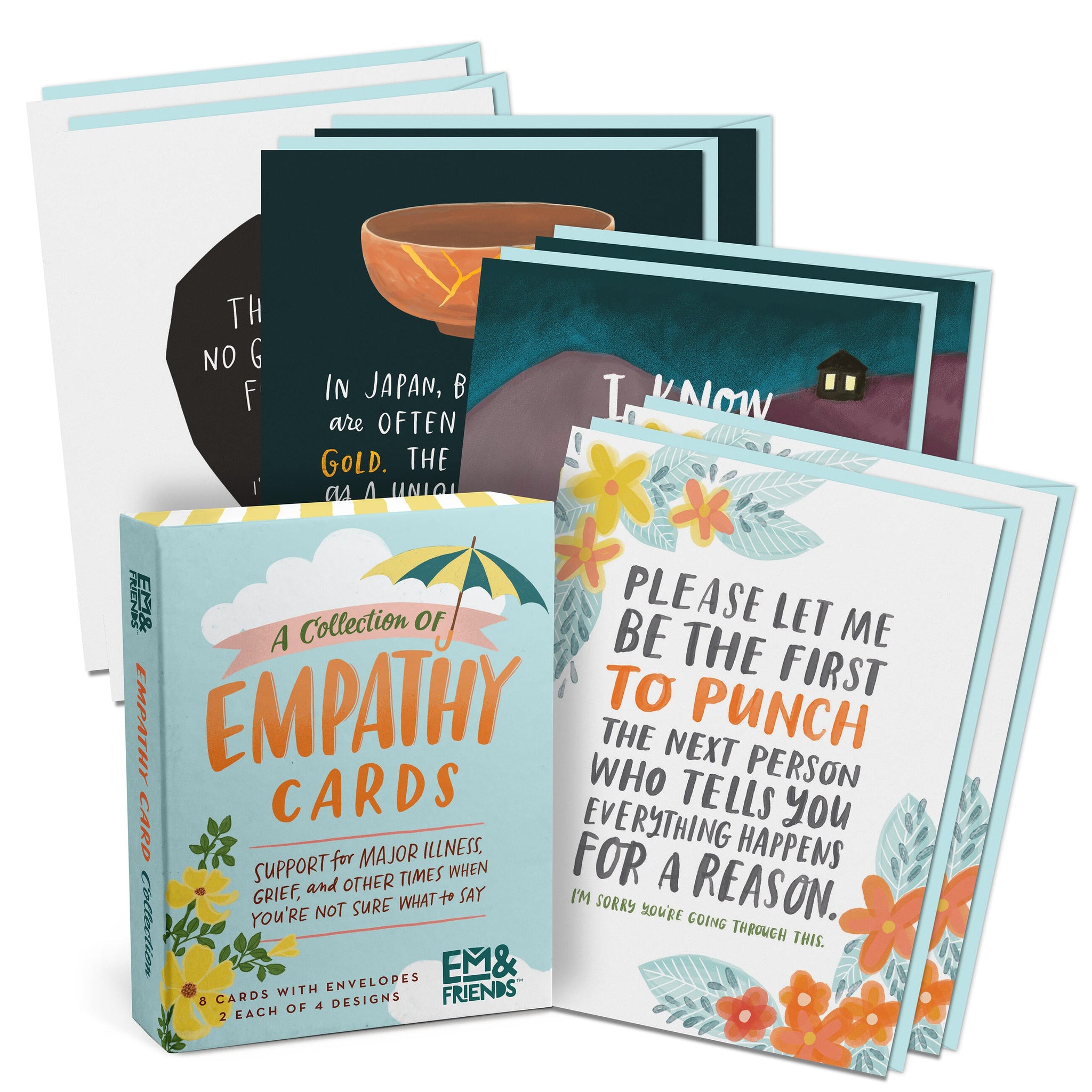 Sympathy Cards, 8 Assorted Empathy Cards By Em & Friends