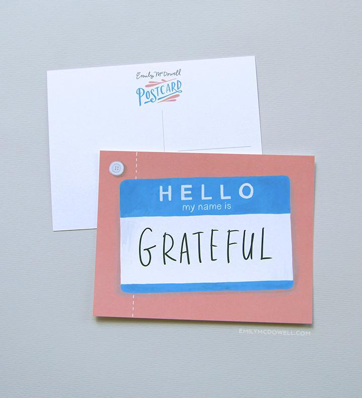 Em & Friends Hello My Name Is Grateful Postcard Set of 10 by Em and Friends, SKU 103-P