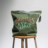 view Em & Friends Groceries & Shit Tote Bag (Olive) Canvas Tote Bag by Em and Friends