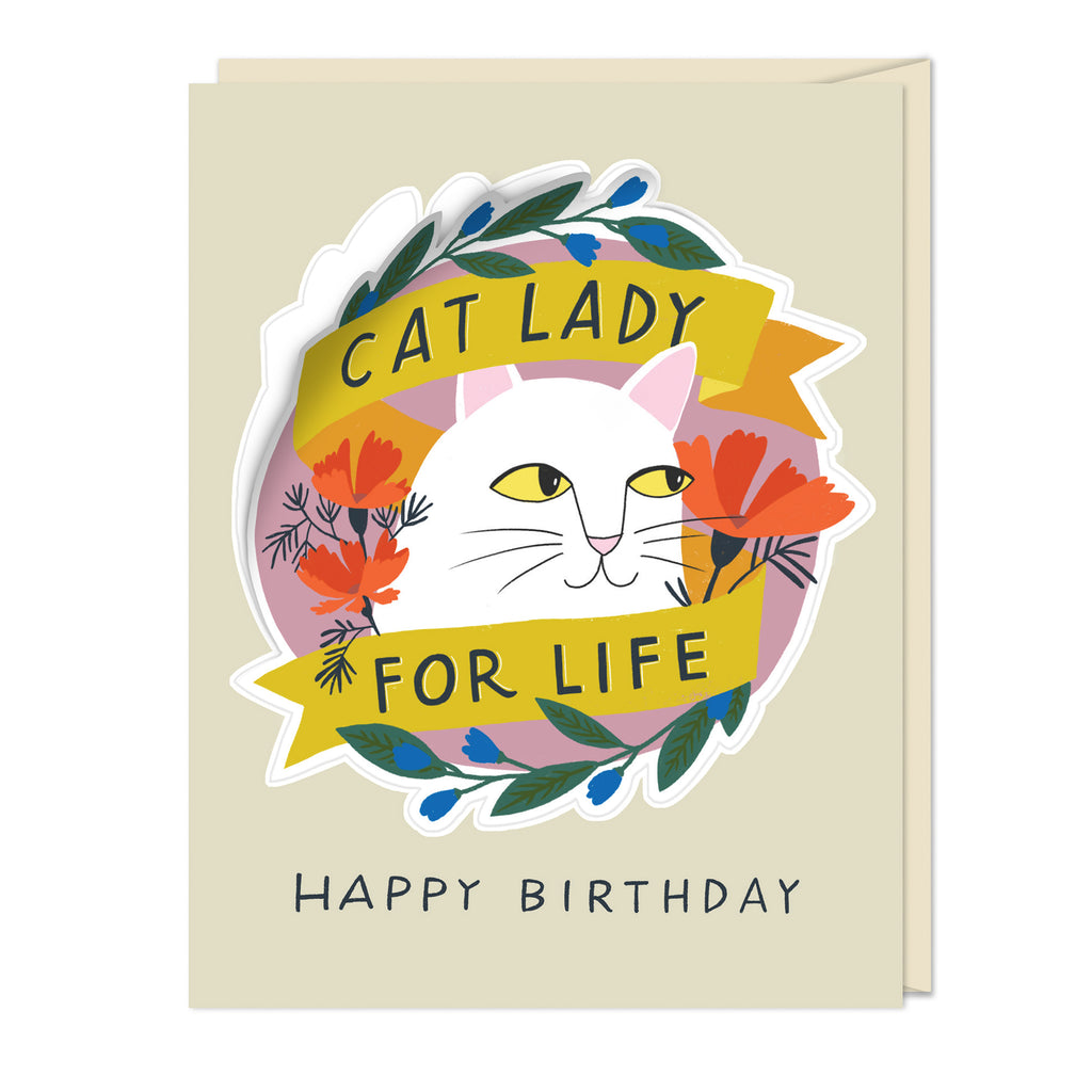 Em & Friends Cat Lady for Life Birthday Sticker Card Blank Greeting Cards with Envelope by Em and Friends, SKU 2-02808