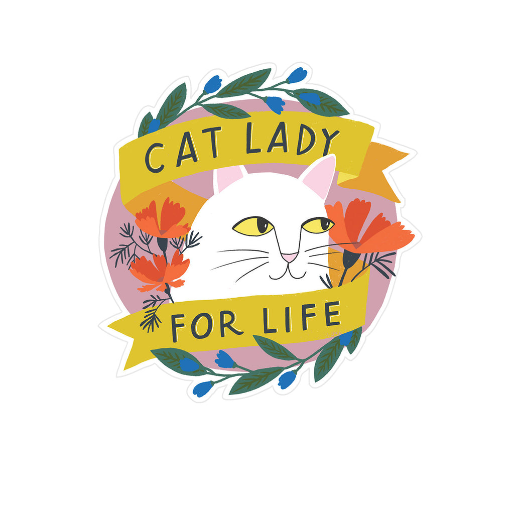 Em & Friends Cat Lady for Life Birthday Sticker Card Blank Greeting Cards with Envelope by Em and Friends