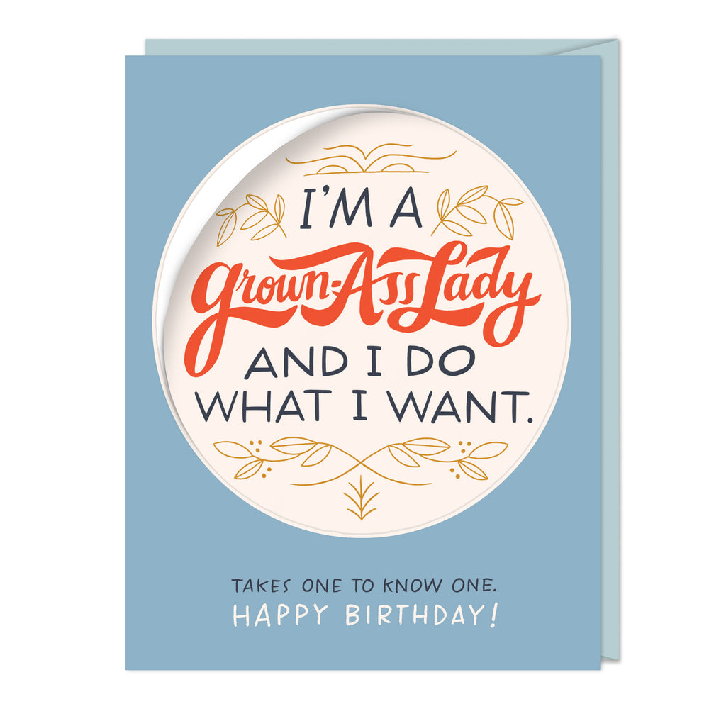 Em & Friends I’m a Grown-Ass Lady Birthday Sticker Card Blank Greeting Cards with Envelope by Em and Friends, SKU 2-02809