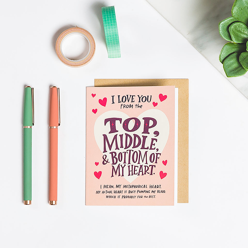 Em & Friends Love You Top Middle Bottom Card Blank Greeting Cards with Envelope by Em and Friends
