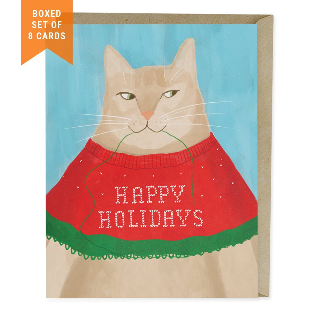 Em & Friends Cat Sweater Holiday Card, Box of 8 by Em and Friends, SKU 2-02217