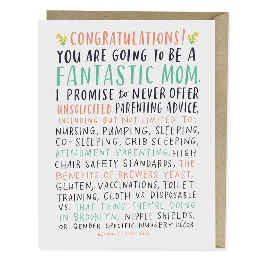 Em & Friends Unsolicited Parenting Advice Baby Card by Em and Friends, SKU 2-02169