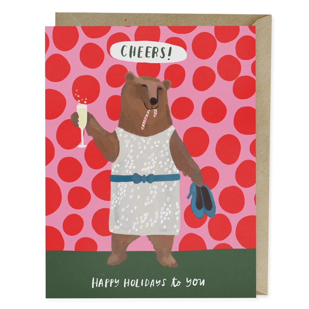 Em & Friends Cheers Bear Holiday Card Sale Greeting Card by Em and Friends, SKU 2-02189