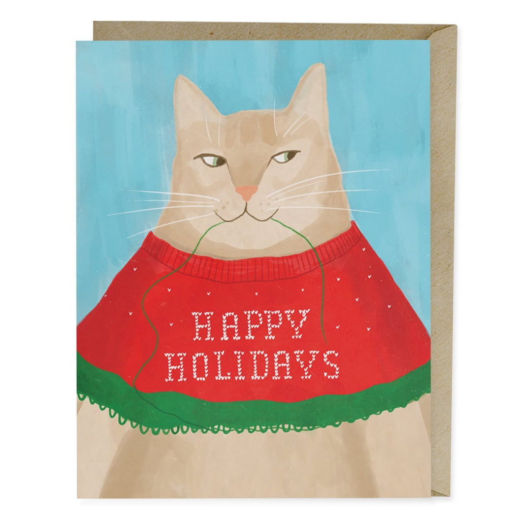 Em & Friends Cat Sweater Holiday Card Sale Greeting Card by Em and Friends, SKU 2-02190